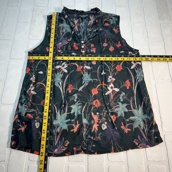 Feathers By Tolani Top Womens Medium Black Floral Sheer Sleeveless Button Tie M - Picture 2 of 10